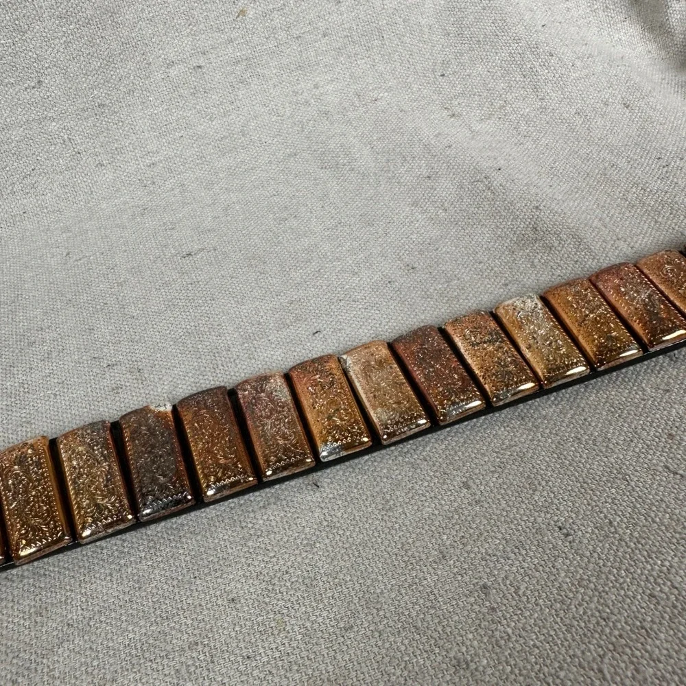 Nocona Belt Co Mens Black‎ Leather Western Belt Silver Copper Ornate Plates 34
